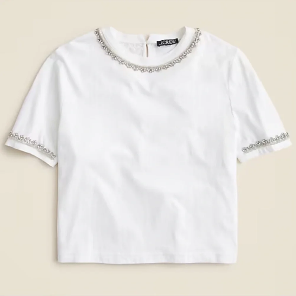 J crew white Heavy jersey T-shirt with rhinestones